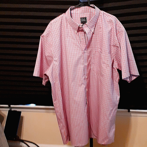Jos. A. Bank TRAVELER SHIRT Size 2X short sleeves Pink and Blue Check - Picture 2 of 11